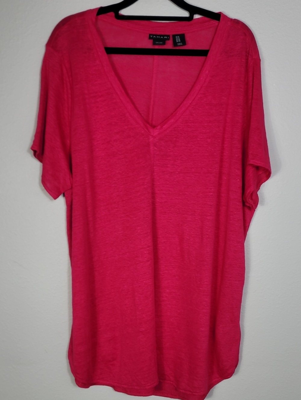 Tahari 100% Linen V-Neck Top Size 2X Pink Coastal Grandma